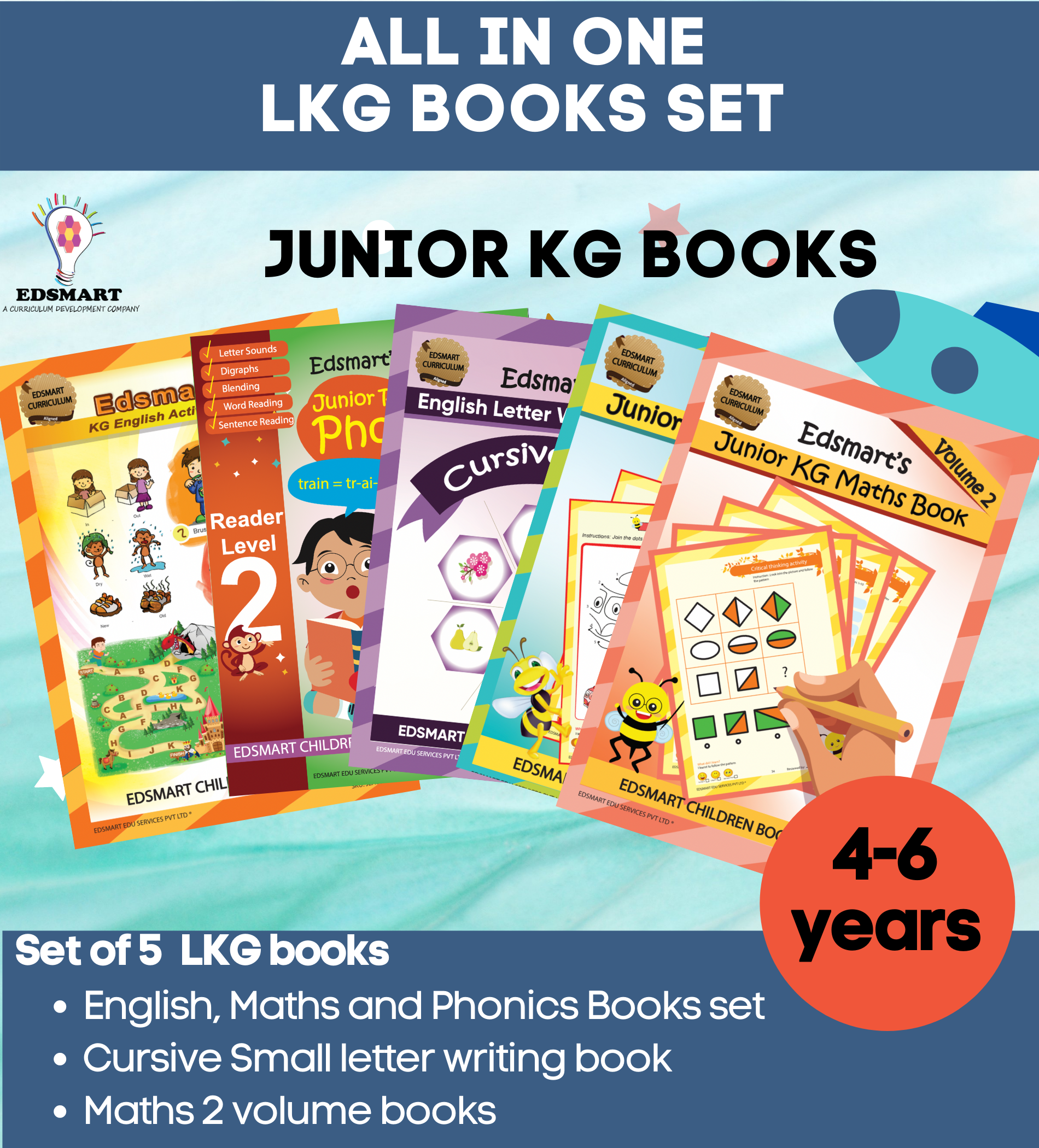 Junior KG Book Set / LKG CBSE books - 5 books combo ( English and Maths)